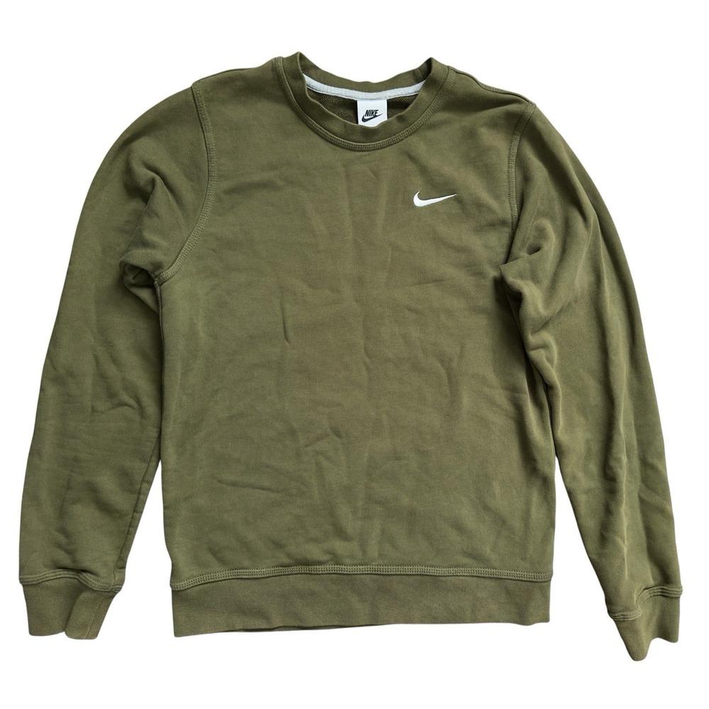 Nike Sportswear Club Fleece Crewneck Sweatshirt Mens Olive Green Swoosh Size S‎